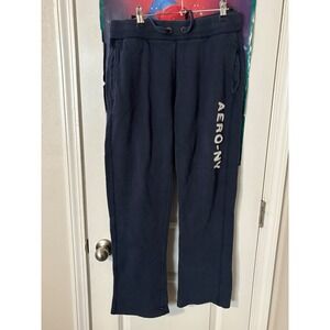 Aeropostale Navy Blue AERO-NY Logo Sweatpants Straight Leg Drawstring Size S